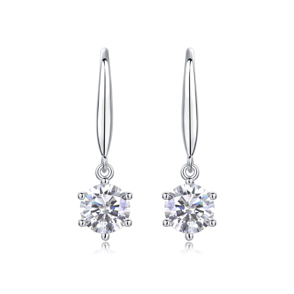 E13187 Elegant Moissanite Drop Earrings – Brilliant Round Cut with Classic Prong Setting