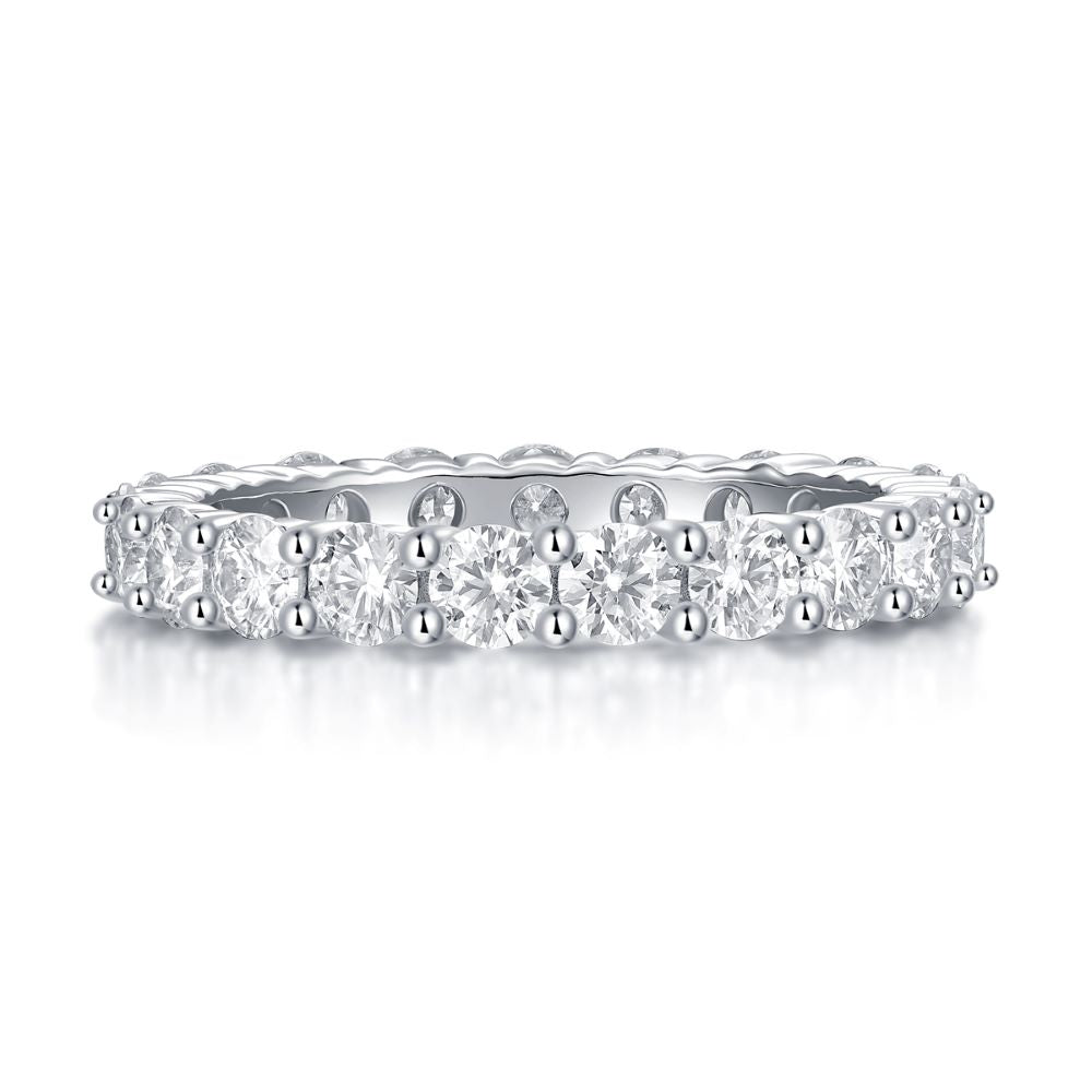 R12742-P Brilliant Round-Cut Moissanite Ring – Pavé Band in 925 Sterling Silver