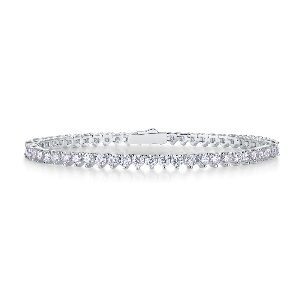 L13233-16.5CM-P Classic Three-Prong Tennis Bracelet – Elegant Moissanite Diamond Sparkle with Secure Double Lock