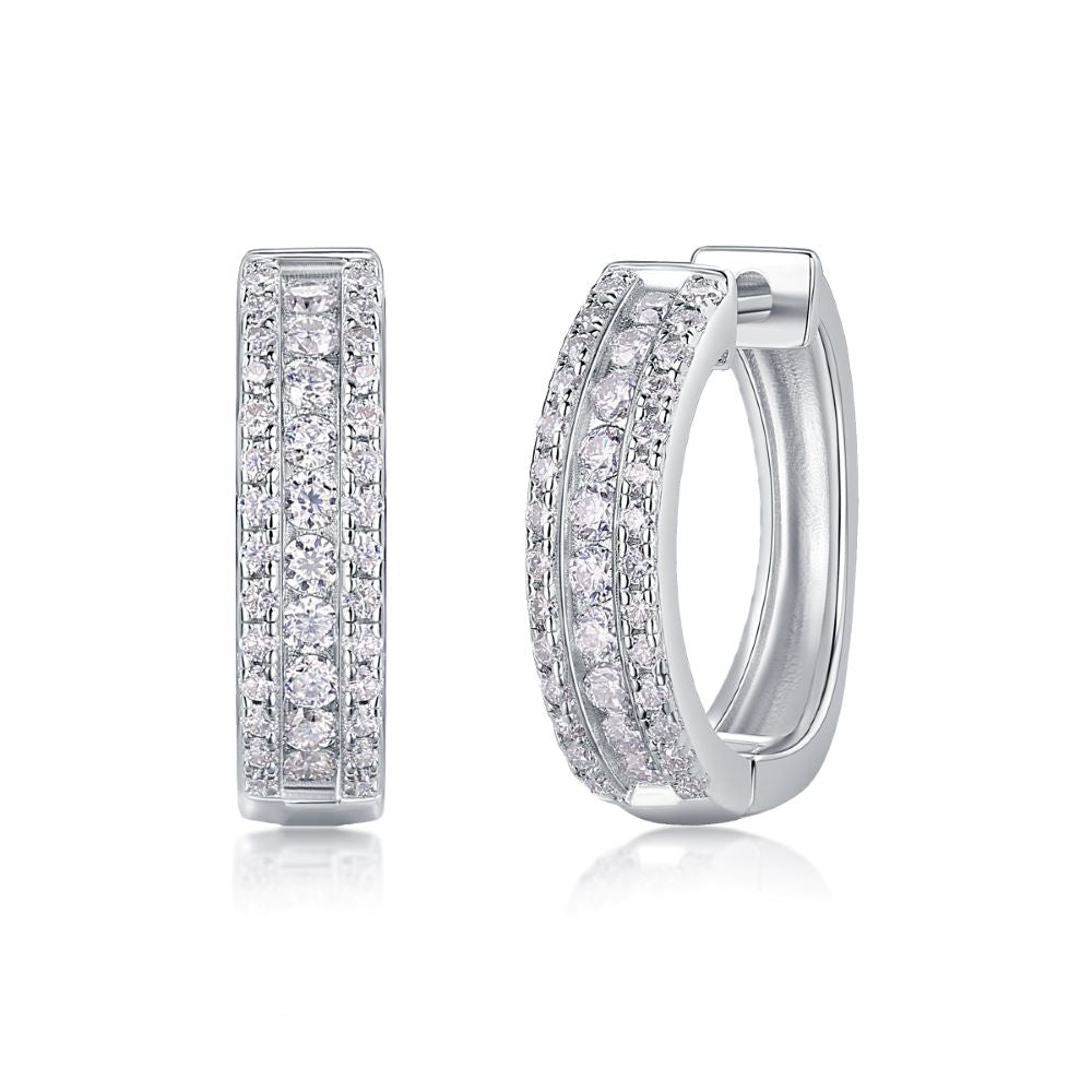 E13353-P Moissanite Double Row Stud Earrings – Sterling Silver Elegant Sparkling Design