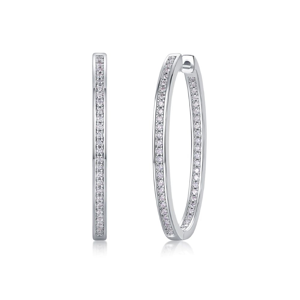 E13368-P Moissanite Pavé Hoop Earrings – Sterling Silver Elegant Minimalist Design