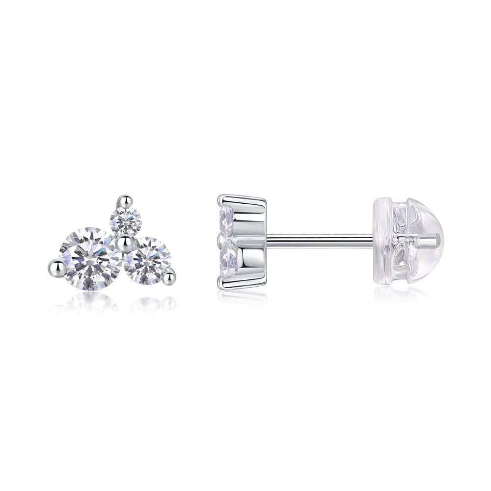 E13172 Chic Moissanite Stud Earrings – Asymmetrical Sparkle with Timeless Elegance