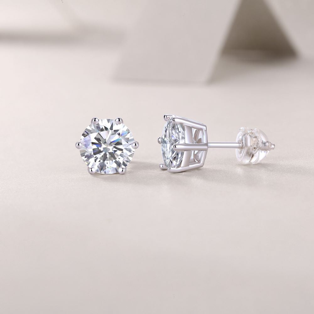 E13176-80-P Classic Six-Prong Moissanite Engagement Ring – Round Cut Sterling Silver