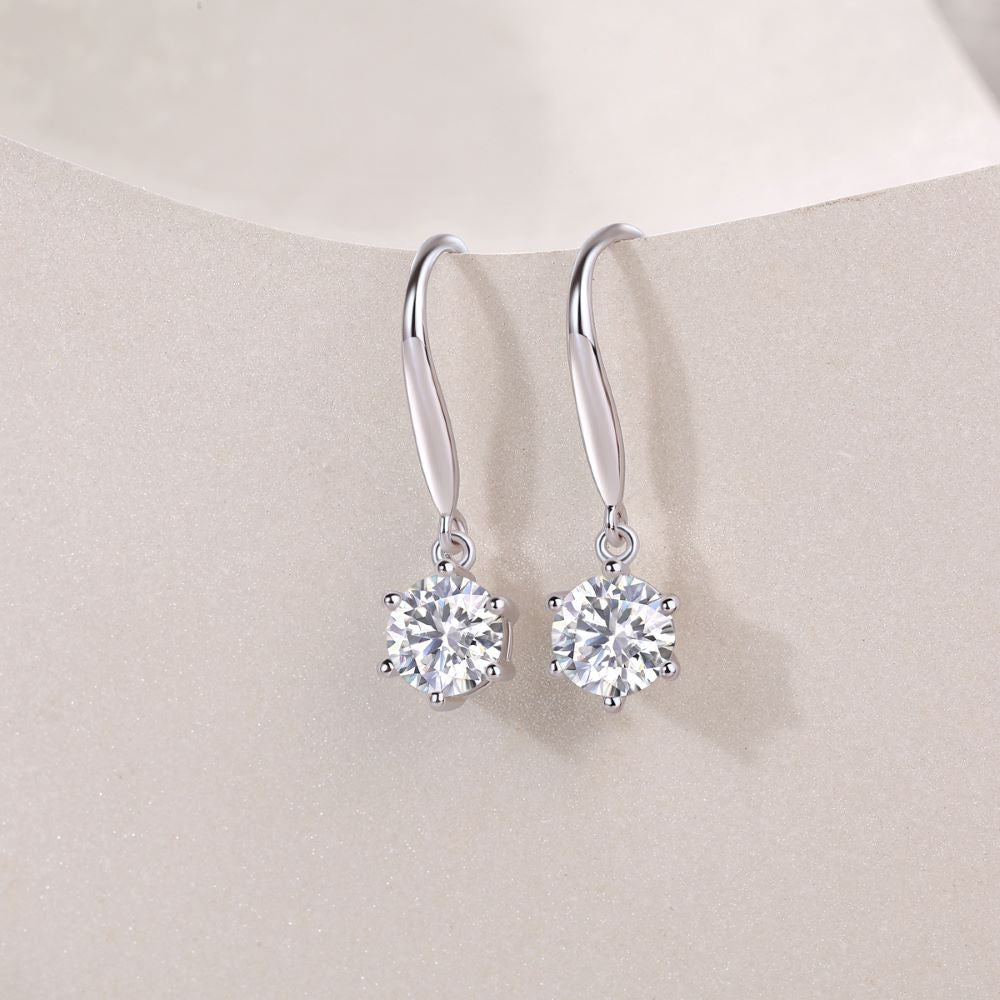 E13187 Elegant Moissanite Drop Earrings – Brilliant Round Cut with Classic Prong Setting