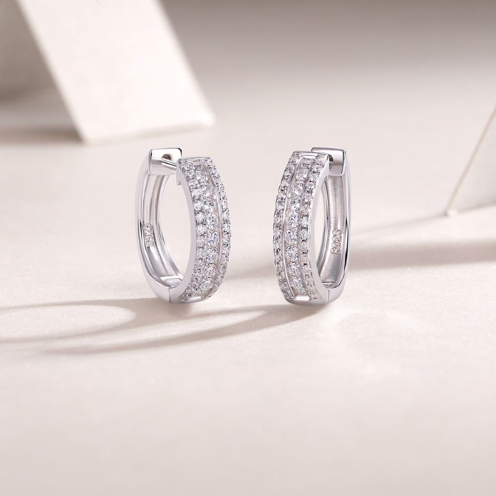 E13353-P Moissanite Double Row Stud Earrings – Sterling Silver Elegant Sparkling Design