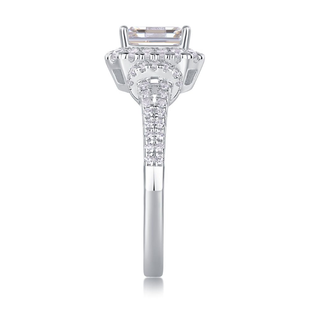 R13053-P Emerald Cut Moissanite Engagement Ring – Luxury Sparkle with Side Stones