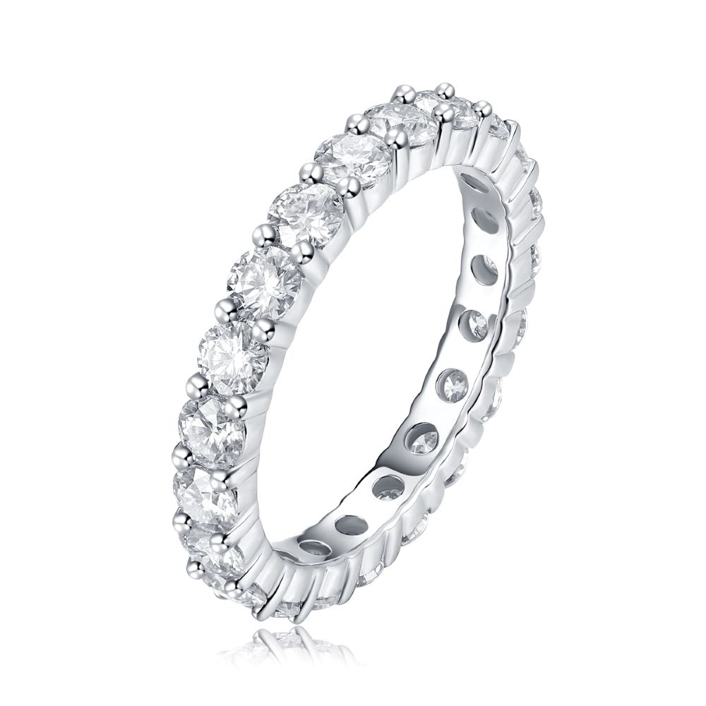 R12742-P Brilliant Round-Cut Moissanite Ring – Pavé Band in 925 Sterling Silver