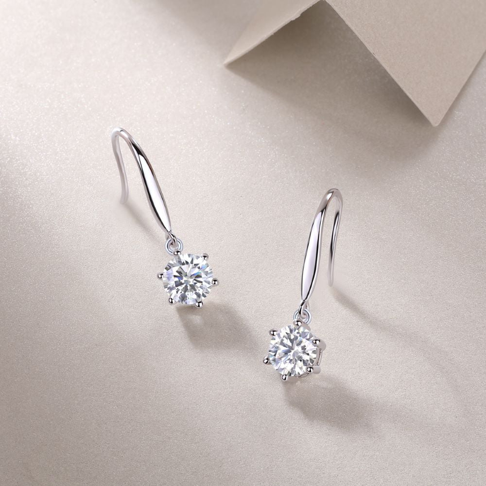 E13187 Elegant Moissanite Drop Earrings – Brilliant Round Cut with Classic Prong Setting
