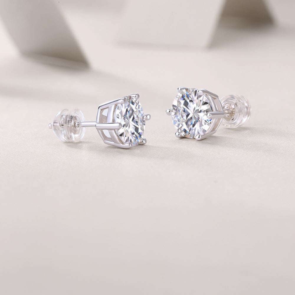 E13176-80-P Classic Six-Prong Moissanite Engagement Ring – Round Cut Sterling Silver
