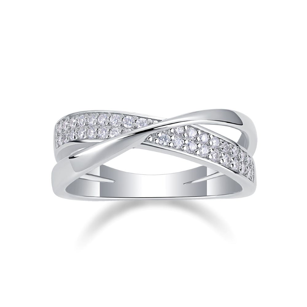 R13921-P “Graceful Spiral” Moissanite Ring – Sterling Silver Elegant Wrap Design