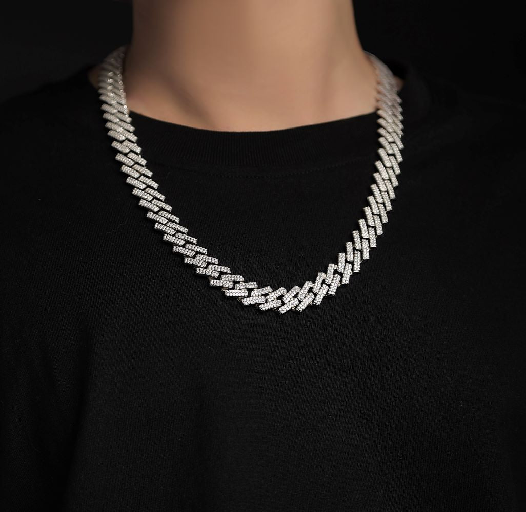 N12737-55CM-G Trendy Moissanite Cuban Link Bracelet – Bold Geometric Design, Fully Paved Iced Out Style