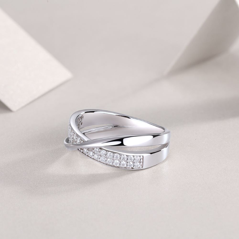 R13921-P “Graceful Spiral” Moissanite Ring – Sterling Silver Elegant Wrap Design