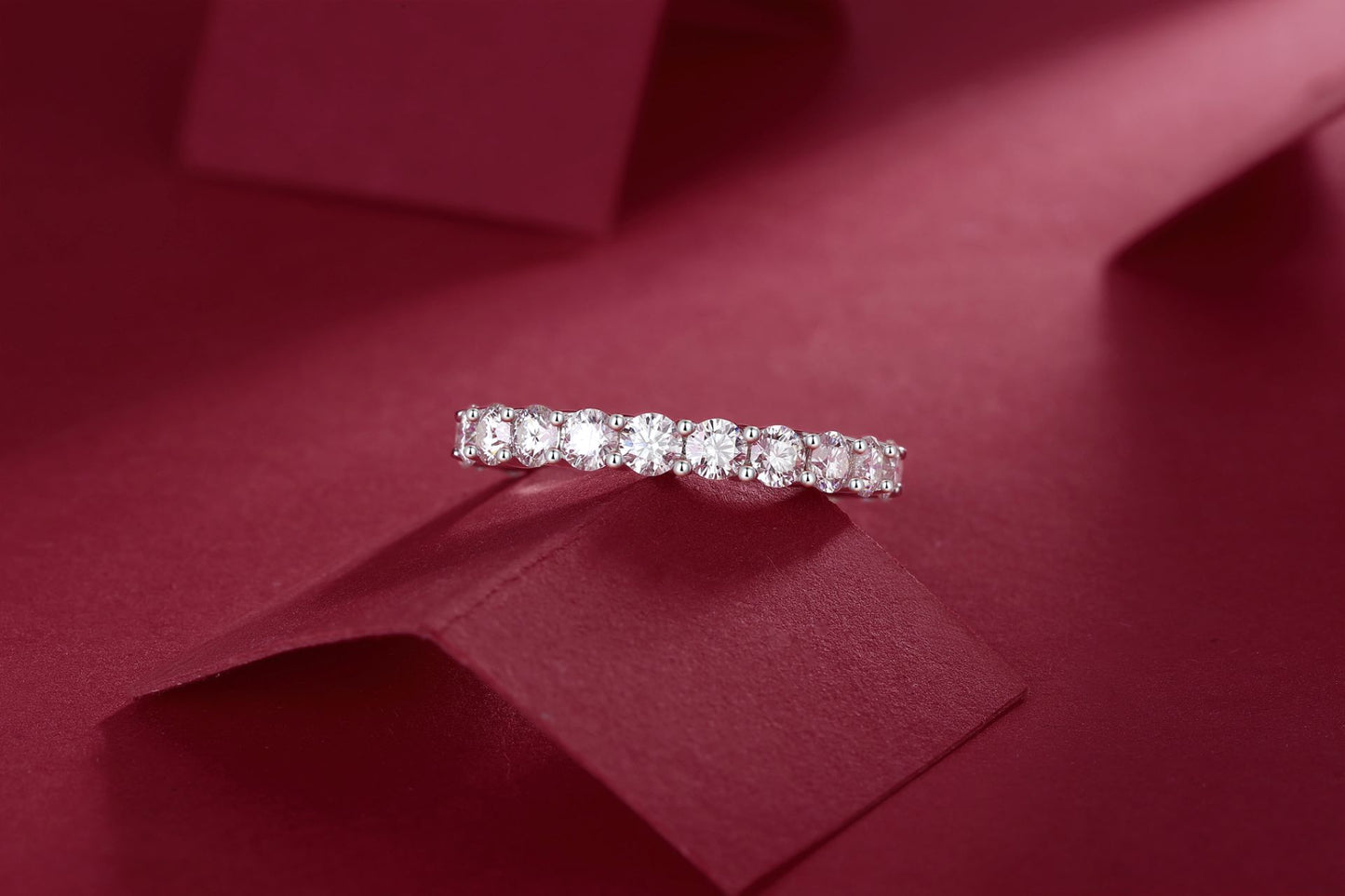 R12742-P Brilliant Round-Cut Moissanite Ring – Pavé Band in 925 Sterling Silver