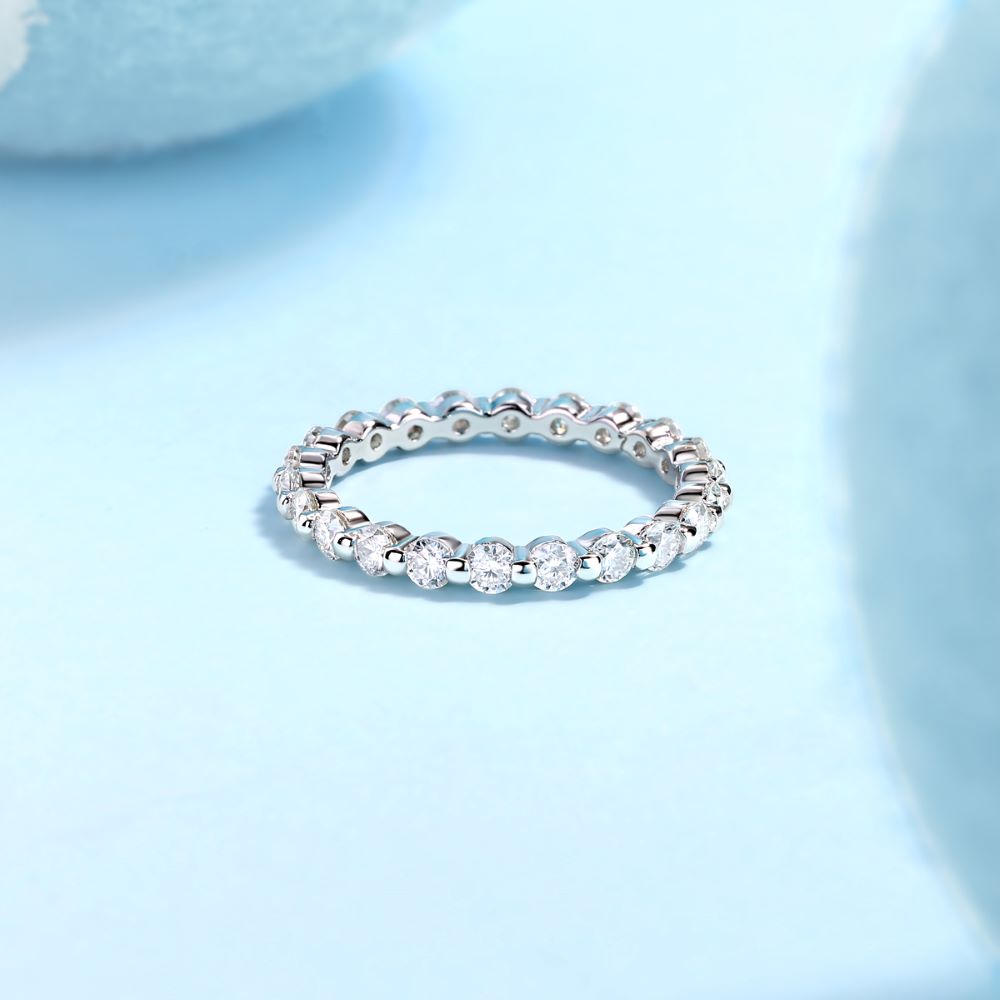 R13141-P Sparkling Moissanite Eternity Ring – 925 Sterling Silver with Alternating Stones