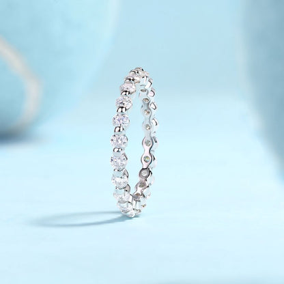 R13141-P Sparkling Moissanite Eternity Ring – 925 Sterling Silver with Alternating Stones