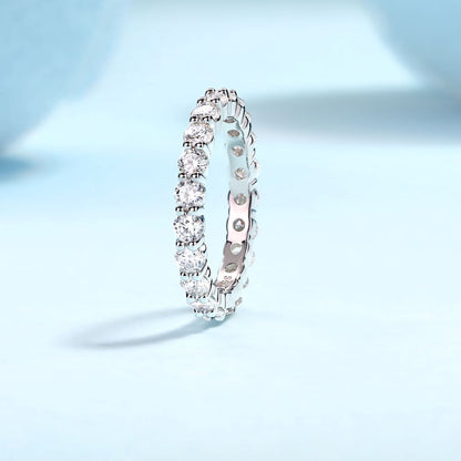 R12742-P Brilliant Round-Cut Moissanite Ring – Pavé Band in 925 Sterling Silver