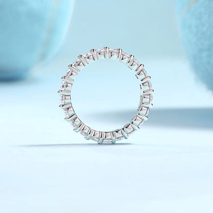 R12742-P Brilliant Round-Cut Moissanite Ring – Pavé Band in 925 Sterling Silver