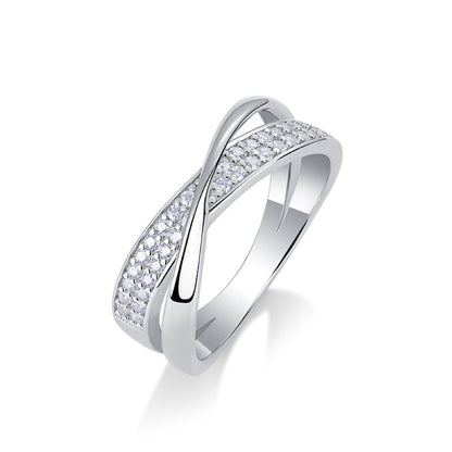 R13921-P “Graceful Spiral” Moissanite Ring – Sterling Silver Elegant Wrap Design