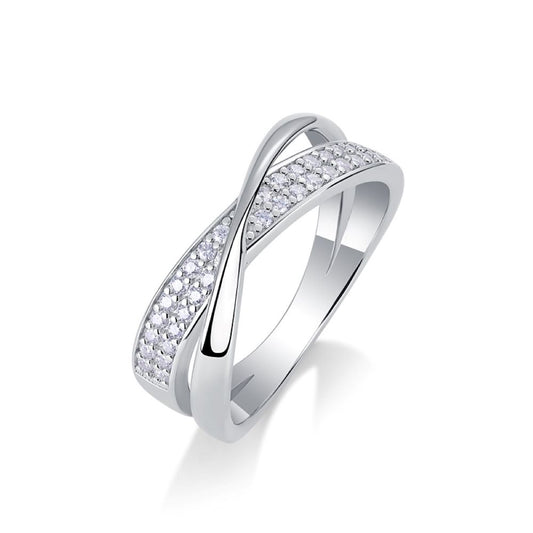 R13921-P “Graceful Spiral” Moissanite Ring – Sterling Silver Elegant Wrap Design