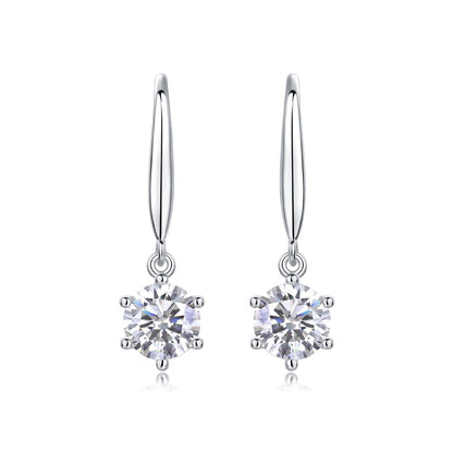 E13187 Elegant Moissanite Drop Earrings – Brilliant Round Cut with Classic Prong Setting