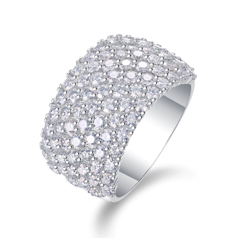 R13688-P Luxury Moissanite Pavé Ring – Sparkling Row Design in 925 Sterling Silver
