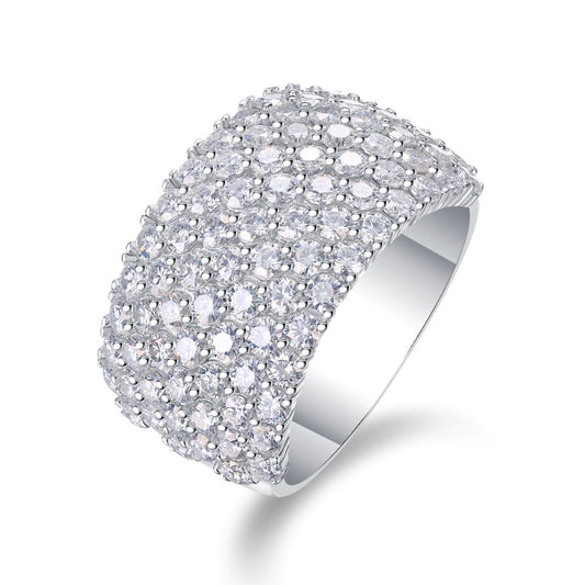 R13688-P Luxury Moissanite Pavé Ring – Sparkling Row Design in 925 Sterling Silver