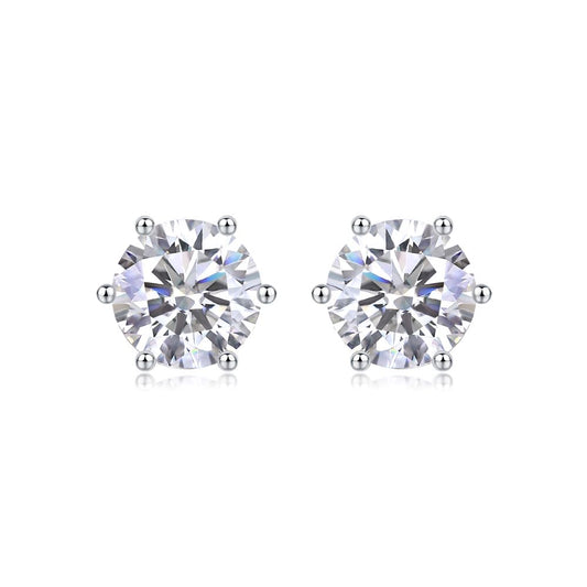 E13176-80-P Classic Six-Prong Moissanite Engagement Ring – Round Cut Sterling Silver