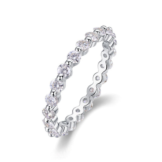 R13141-P Sparkling Moissanite Eternity Ring – 925 Sterling Silver with Alternating Stones