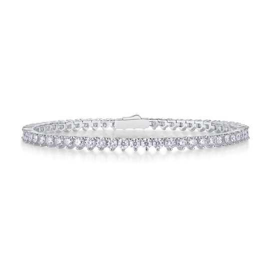L13233-16.5CM-P Classic Three-Prong Tennis Bracelet – Elegant Moissanite Diamond Sparkle with Secure Double Lock