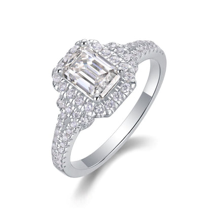 R13053-P Emerald Cut Moissanite Engagement Ring – Luxury Sparkle with Side Stones
