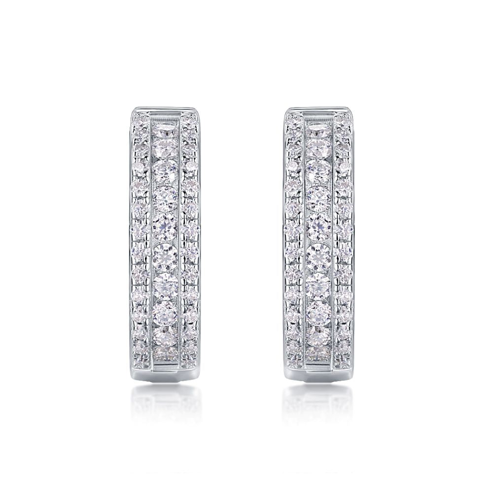 E13353-P Moissanite Double Row Stud Earrings – Sterling Silver Elegant Sparkling Design