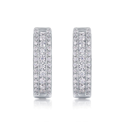 E13353-P Moissanite Double Row Stud Earrings – Sterling Silver Elegant Sparkling Design