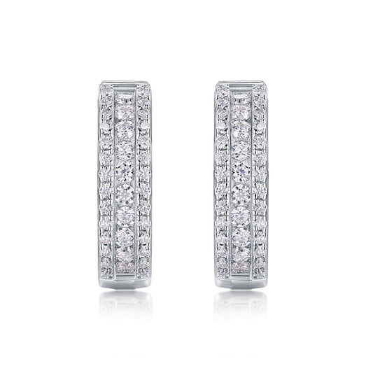 E13353-P Moissanite Double Row Stud Earrings – Sterling Silver Elegant Sparkling Design