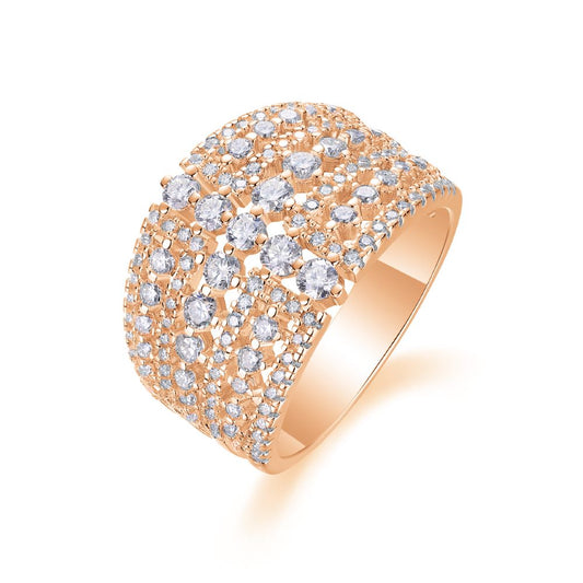 R13430-P Luxury Wide Band Sterling Silver Ring with Multi-Row Cubic Zirconia