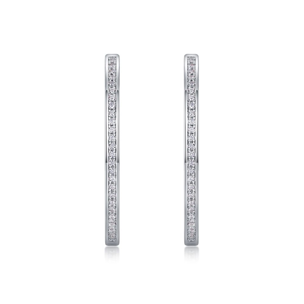 E13368-P Moissanite Pavé Hoop Earrings – Sterling Silver Elegant Minimalist Design