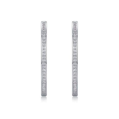 E13368-P Moissanite Pavé Hoop Earrings – Sterling Silver Elegant Minimalist Design