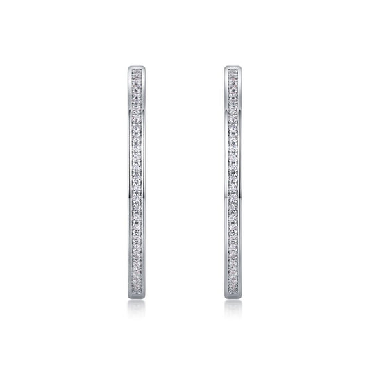 E13368-P Moissanite Pavé Hoop Earrings – Sterling Silver Elegant Minimalist Design