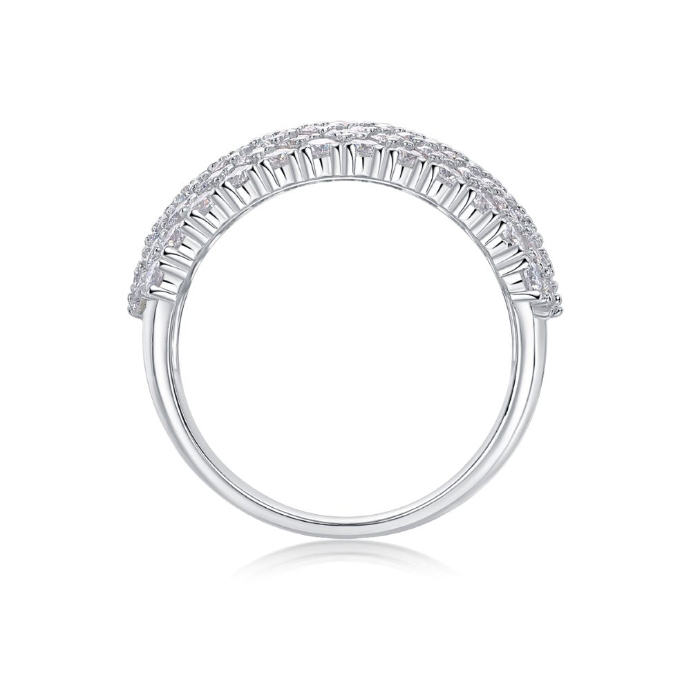 R13688-P Luxury Moissanite Pavé Ring – Sparkling Row Design in 925 Sterling Silver