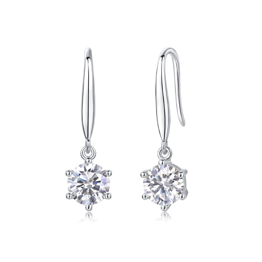 E13187 Elegant Moissanite Drop Earrings – Brilliant Round Cut with Classic Prong Setting