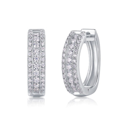E13353-P Moissanite Double Row Stud Earrings – Sterling Silver Elegant Sparkling Design