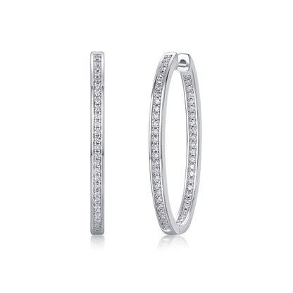 E13368-P Moissanite Pavé Hoop Earrings – Sterling Silver Elegant Minimalist Design