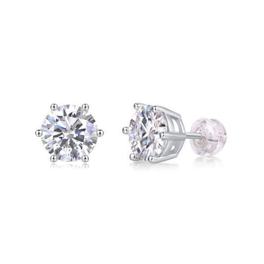 E13176-80-P Classic Six-Prong Moissanite Engagement Ring – Round Cut Sterling Silver