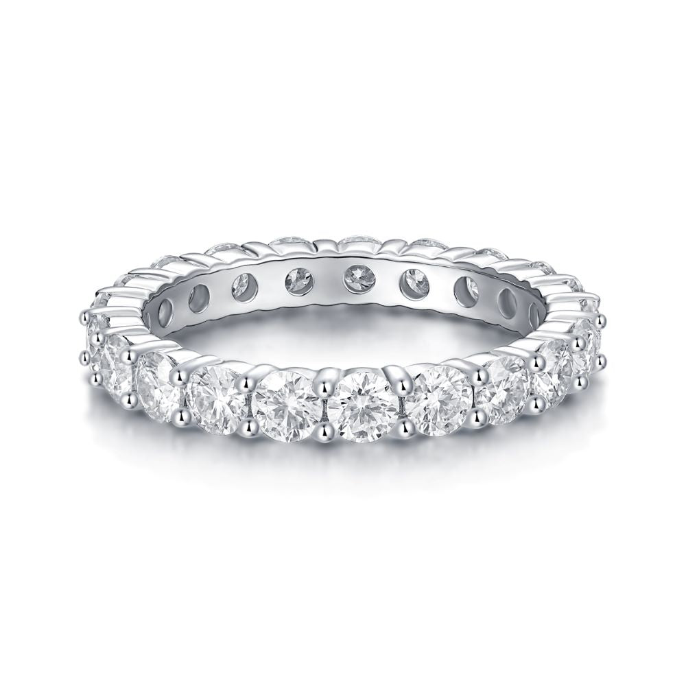 R12742-P Brilliant Round-Cut Moissanite Ring – Pavé Band in 925 Sterling Silver