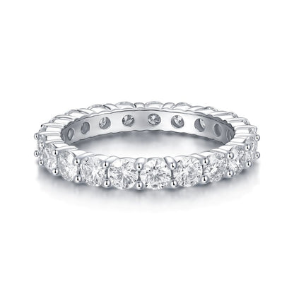 R12742-P Brilliant Round-Cut Moissanite Ring – Pavé Band in 925 Sterling Silver