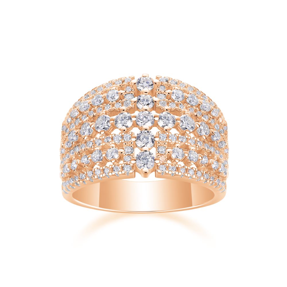 R13430-P Luxury Wide Band Sterling Silver Ring with Multi-Row Cubic Zirconia
