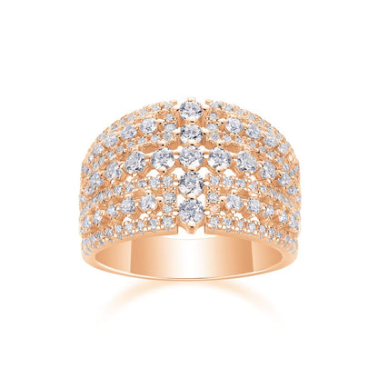 R13430-P Luxury Wide Band Sterling Silver Ring with Multi-Row Cubic Zirconia