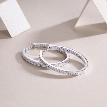 E13368-P Moissanite Pavé Hoop Earrings – Sterling Silver Elegant Minimalist Design