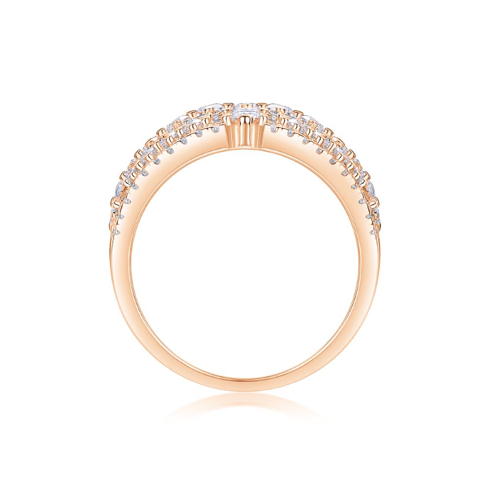 R13430-P Luxury Wide Band Sterling Silver Ring with Multi-Row Cubic Zirconia