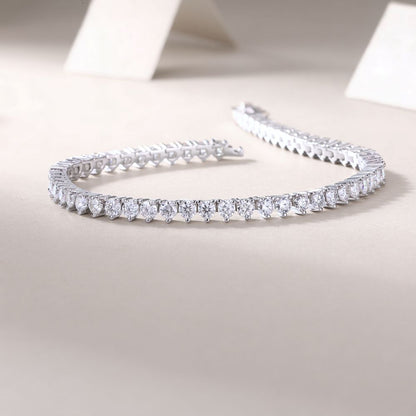 L13233-16.5CM-P Classic Three-Prong Tennis Bracelet – Elegant Moissanite Diamond Sparkle with Secure Double Lock