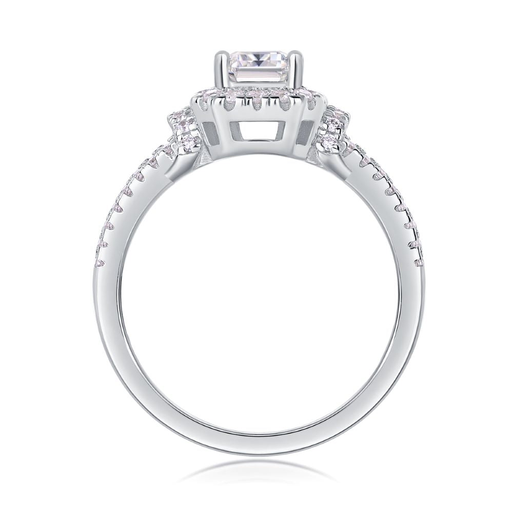 R13053-P Emerald Cut Moissanite Engagement Ring – Luxury Sparkle with Side Stones